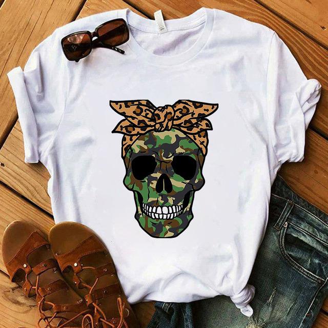 

Halloween Vintage Horror Skull Graphics Female T Shirt Summer Tees Men Loose O-Neck Short Sleeves Blouses Woman Y2K Top Clothing XXXL білий