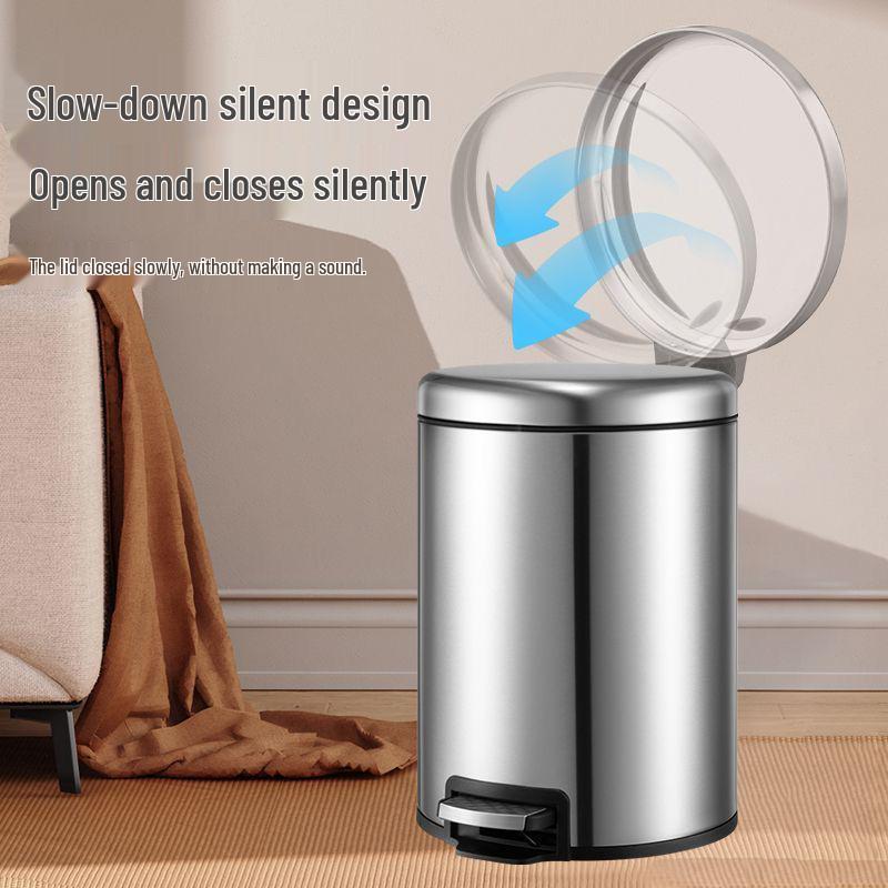 Luxury Silent Stainless Steel Pedal Trash Can with Lid - Large Capacity for Kitchen, Living Room, Bedroom