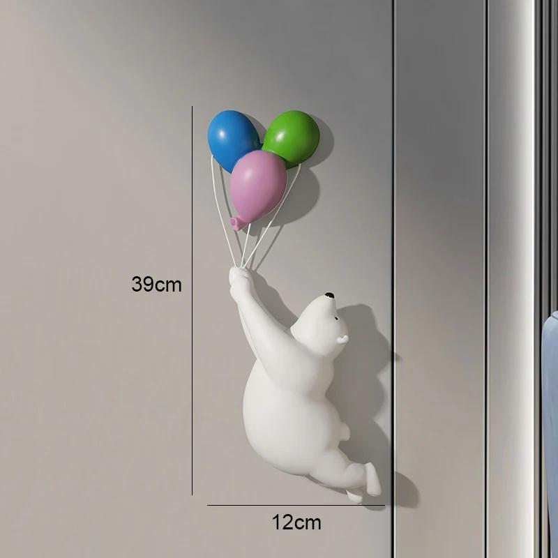 Resin Bear Animal Sculpture Nordic Creative Wall Balloon Wall Decor Pendant Living Room Children's Room Bedroom Wall Decorations