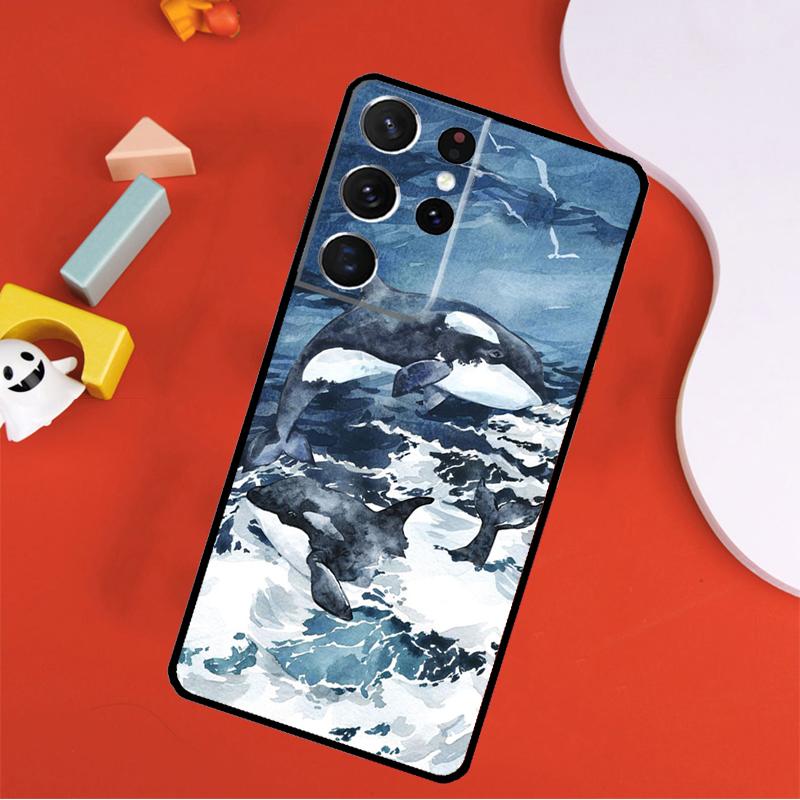 Shark and Killer Whale Phone Case For Samsung Galaxy S25 Ultra S9 S10 S20 S21 FE S22 S23 S24 Plus S24 Ultra Cover
