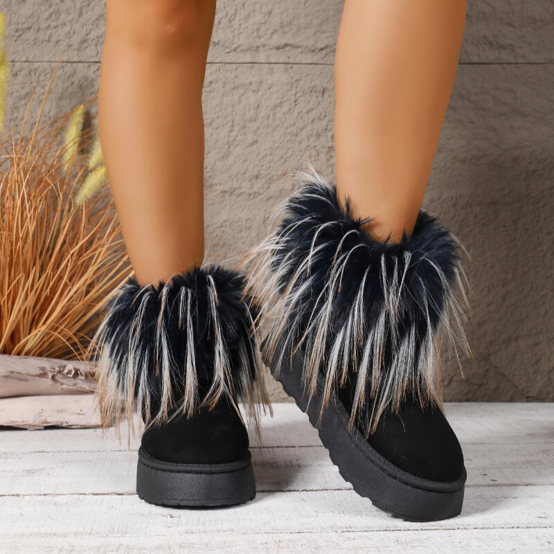 Fashion Brand Design Fluffy Long Fur Snow Boots Women 2025 Winter Mix Color Ankle Boots Warm Thick Bottom Black Plush Furry shoes Woman