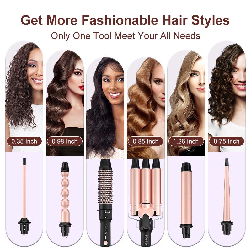 Three-in-One Large Wave Curling Wand Set with Replaceable Heads