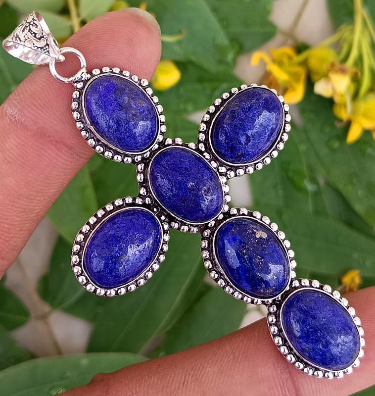 

Lapis Lazuli Gemstone 925 Sterling Silver Plated Cross Designer Pendant RE-54