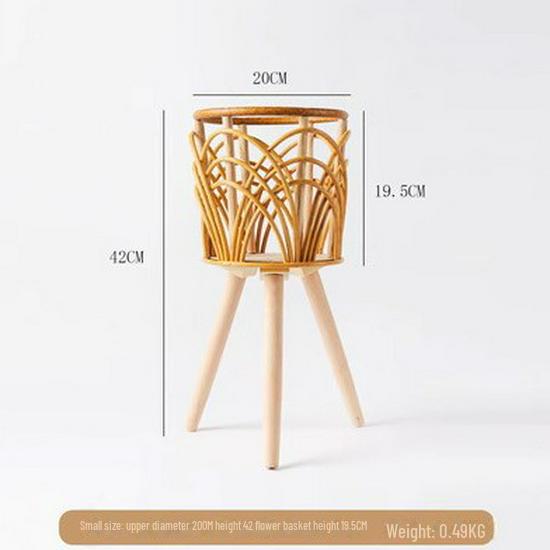 Triangle Floor-Standing Woven Rattan Flower Pot Stand