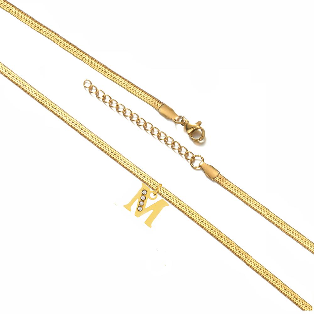 Punk 3mm Flat Snake Chain Bracelet Female Gold Color Stainless Steel Alphabet Initial Letter Charm Bracelet for Women Jewelry