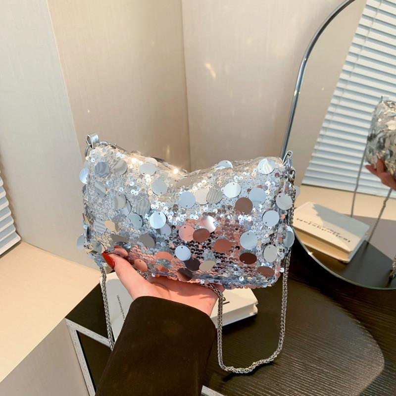 Stilvolle Koreanische Pailletten-Abendtasche Für Damen In Gold Silber Knallpink Und Schwarz 2024