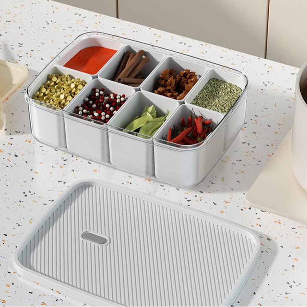 Kitchen Spice Pots,Seasoning Box with Cover,8 Compartments Gadgets,Salt Container,Sugar Bowl Set
