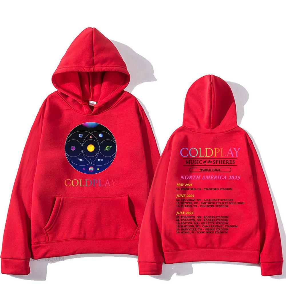 Band Cold-play Music of The Spheres World Tour 2025 Hettegensere Langermet Herre/Dame Sweatshirts Trykk Hettegenser