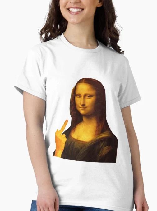 Mona Lisa Funny Painting Middle Finger T-Shirt 4XL