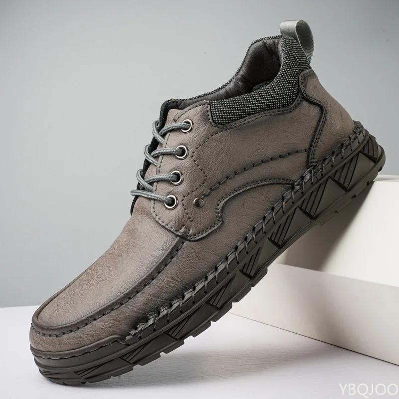 Retro Handmade Leather Men Shoes Casual Outdoor Slip on Loafers Men Shoes Flats Moccasins Walking Shoes Non-Slip Ankle Boots