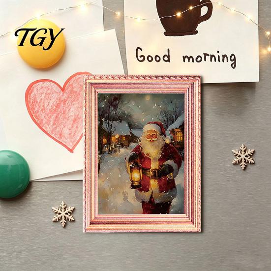 Christmas Refrigerator Magnets 3Pcs Light-up Frame Magnet, Vintage Wooden Picture Frames with Lights Fridge Glowing Magnetic Holder for Cabinet Locker
