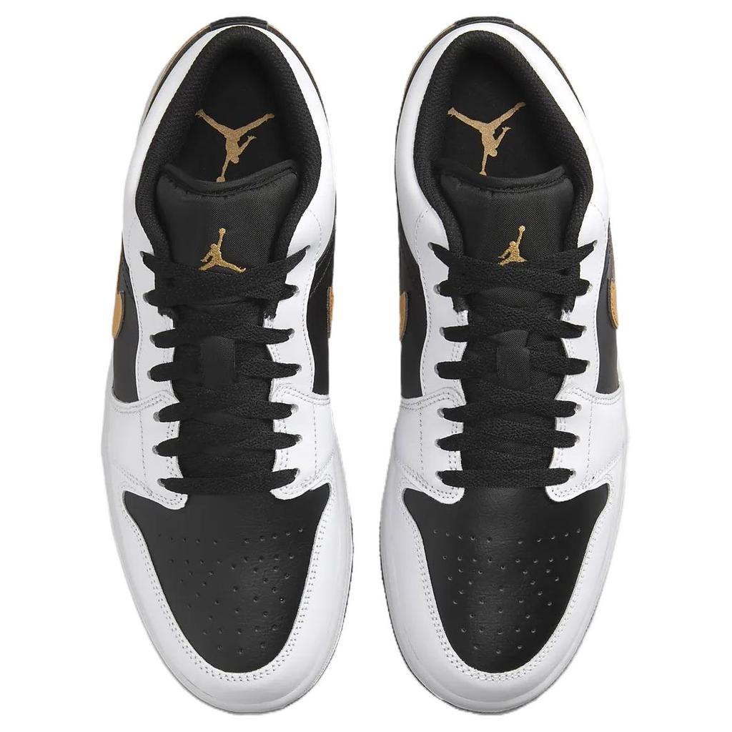 New JORDAN 1 Low White Black Metallic Gold Swoosh 553558-172