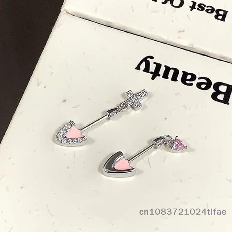 1ks Elegantní náušnice ve tvaru kočičího ucha, přívěsek srdce s křížkem ze zirkonu, piercing do ucha (helix) pro ženy