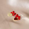 Red Love Drop Oil Diamond Earrings Long Fringed Bow Peach Heart Girl Sweet Temperament Ear Jewelry
