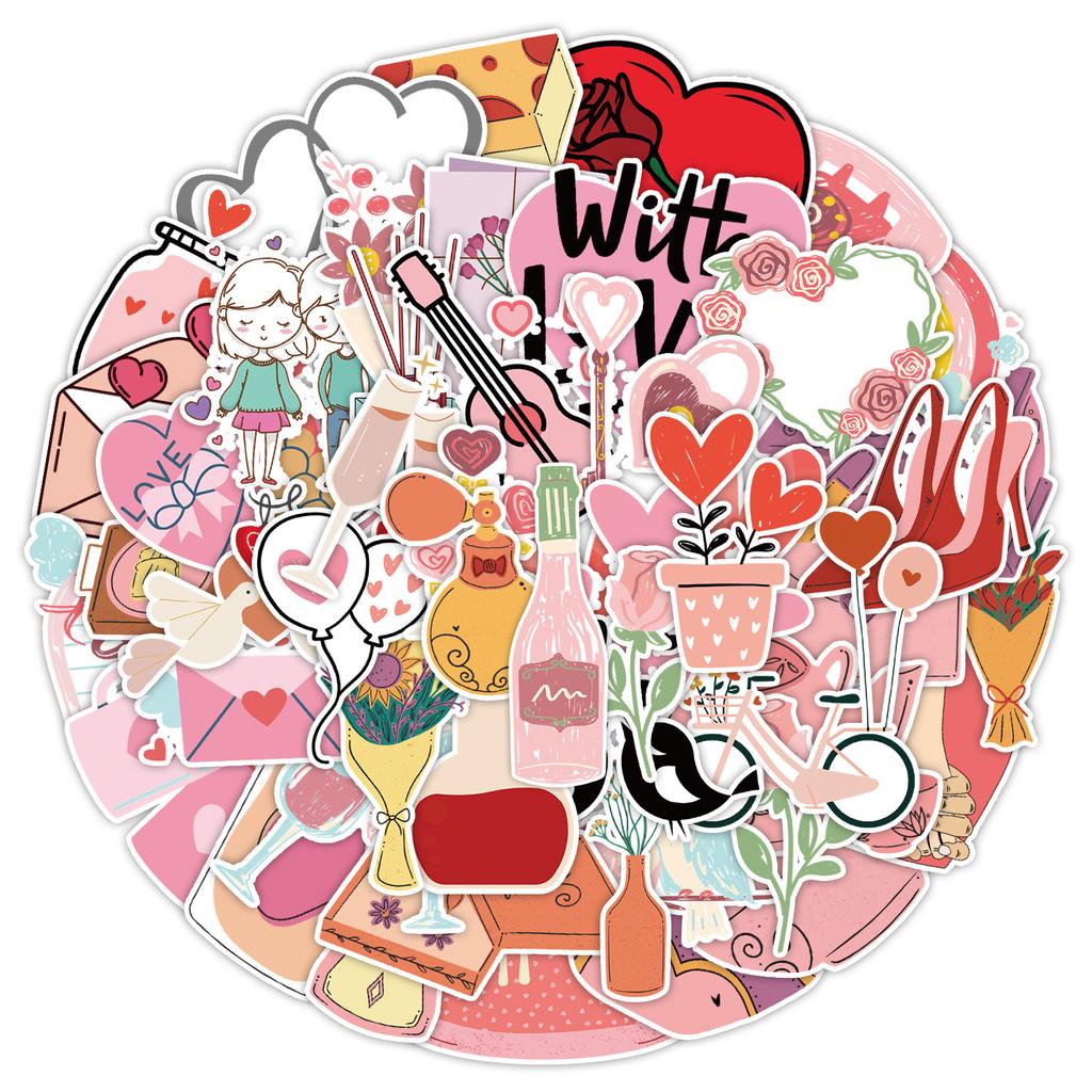 50 Valentine's Day Graffiti Stickers Suitcase Car Notebook Skateboard Water Cup Waterproof Decorative Stickers