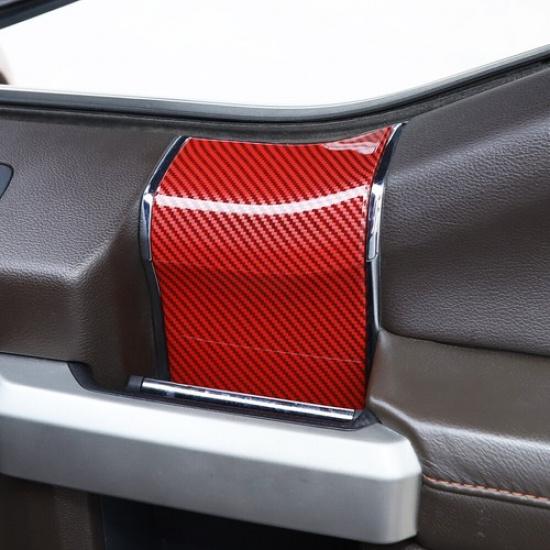 Interior Door Handle Panel Trim Cover For Ford F150 2Door 2015+ Red Carbon Fiber