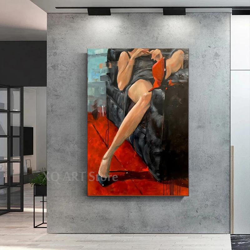 Donna sexy corpo ragazza nuda arte della parete calze di seta donna pittura a olio su tela sensuale poster e stampe decorazioni per la casa erotiche