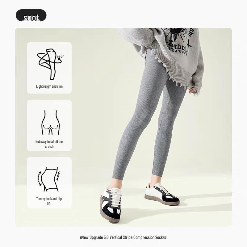 

Tall Women s High Waist Fleece-Lined Shark Pants - Light Gray Leggings for Spring & Autumn Petite 145-155cm
