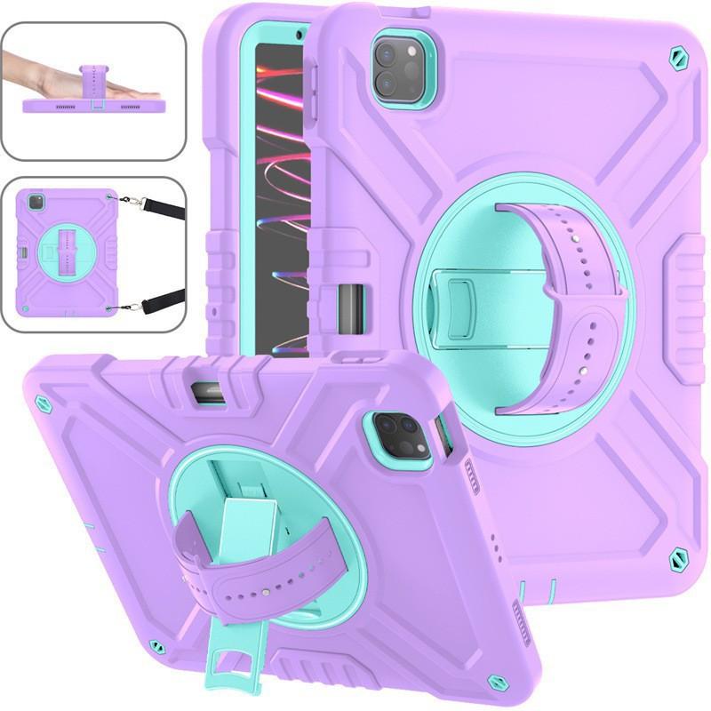 Silicone Shockproof Rotating Stand Case With Pen Slot Shoulder Strap IPad Air 11 Pro Kids Friendly Full Coverage