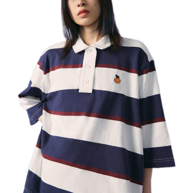 Vans Wide Stripe Smiley Face Orange Patch Short Sleeve Polo Shirt Women tops Multicolor VN0A7RPELKZ