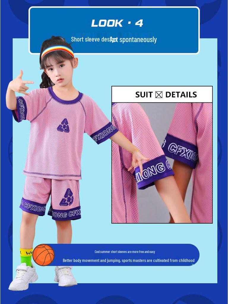 Kinder Schnelltrocknend Sommer 2025 Sportset: Kurzarm-Oberteil und Shorts