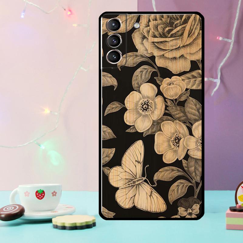 Tree Flower Bamboo Wood Case For Samsung Galaxy S24 S21 S22 S23 Ultra Plus S20 FE S8 S9 S10 Note 10 20 Ultra Cover