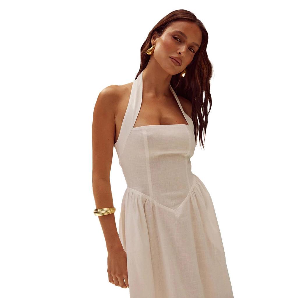 Női Tavaszi Ujjatlan Pántos Karcsúsított Pántos Ruha Nyári Alkalmi Bokahosszú Hátnélküli Magas Derékrész Zsebes Ruhák S-XL