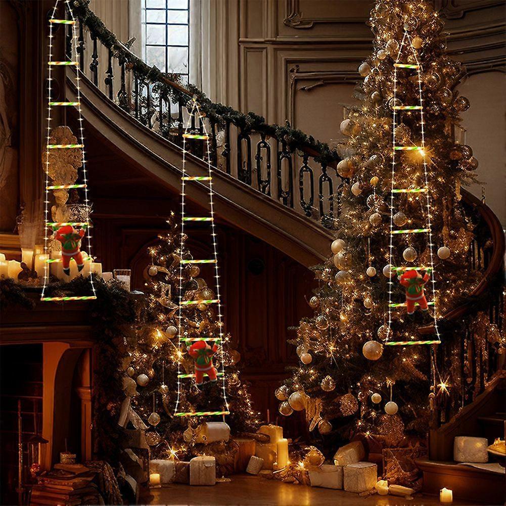 Climbing Ladder Santa Claus LED Lights 8 Modes Lighting Santa Plush Doll Christmas Tree Ornaments