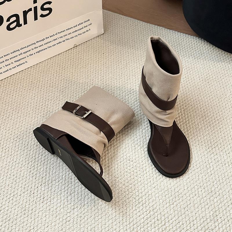 

French retro style design sense belt buckle toe cool boots women 2025 new summer trouser boots two wear sandals 39 абрикосовый