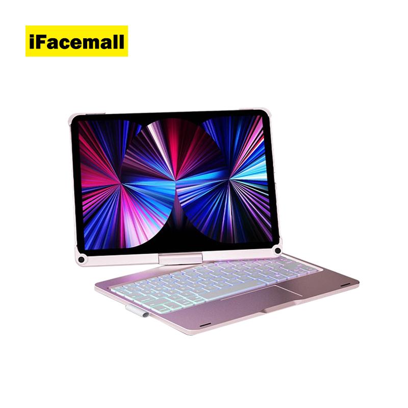 IFacemall Touchpad Keyboard Case for iPad 10.2 Inch 7/8/9th 360 Rotate with Pencil Holder Tablet Keyboard Case Support Customize No&English розовый