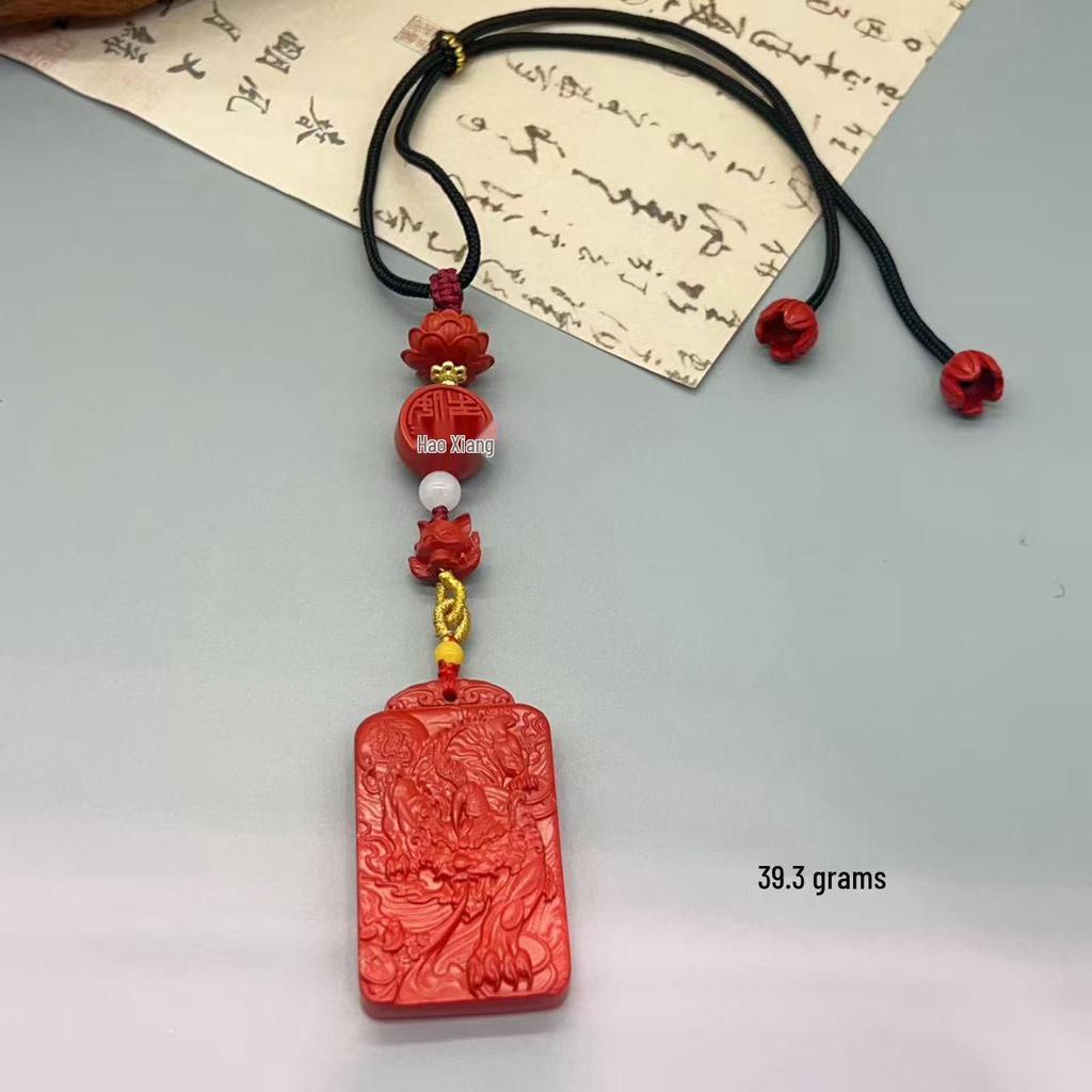 Authentischer Roter Sand Pixiu Drache & Phönix Anhänger: Sieben-Sterne-Schwert Kürbis Stil Auto- & Taschenhänge-Deko