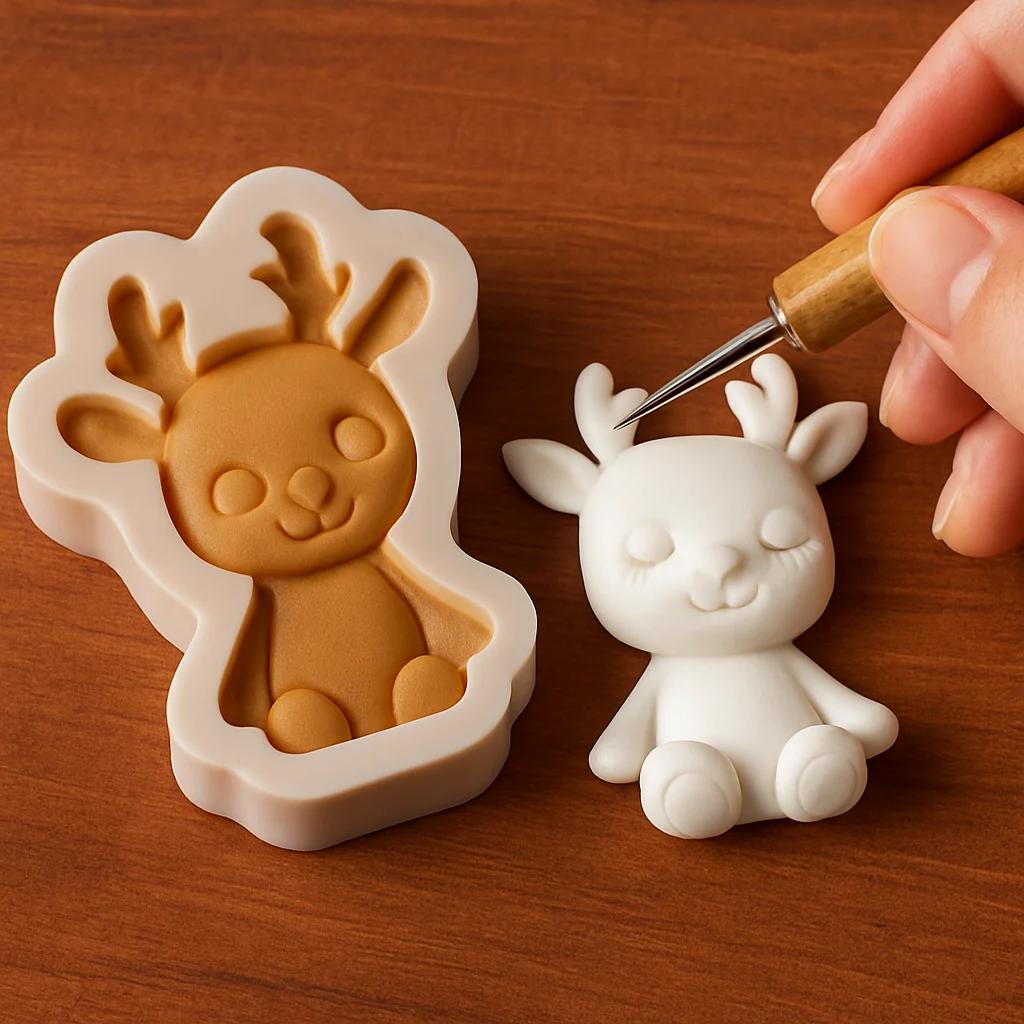 Durable 3D Elk Silicone Mold Cute Animal Design Ideal for Christmas Candle Plaster Soap Making Cake Baking Creative Activities