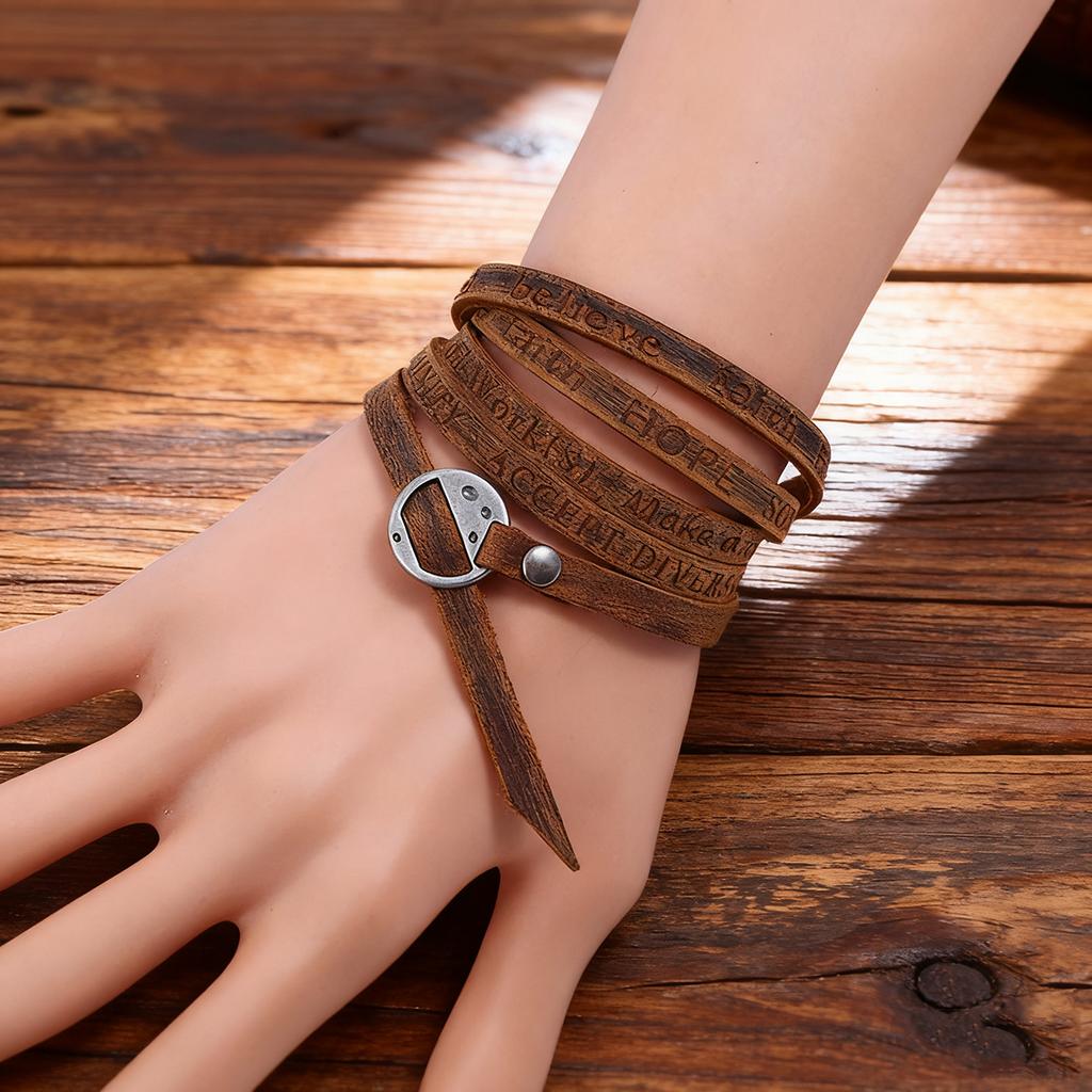 Neues Armband für Männer Punk-Stil Mehrschichtig Leder Mit Buchstaben Vintage Einfaches Design Für Schutz Glück & Energie Schmuck