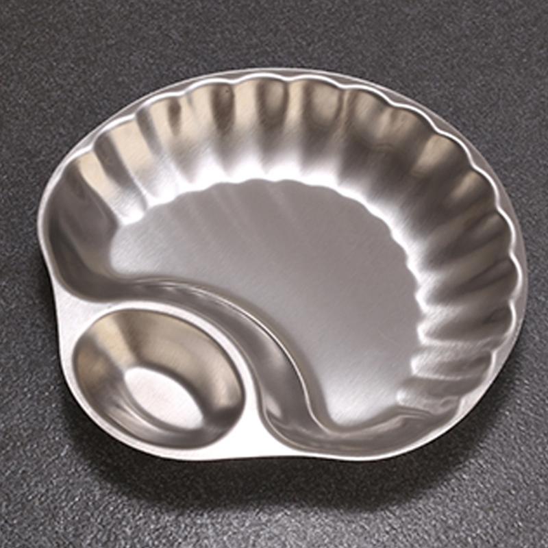 Tavă pentru gustări din oțel inoxidabil cu sos împărțit, farfurii pentru condimente, formă de scoică, bol pentru găluște, tavă de servire, farfurie pentru sos de înmuiat