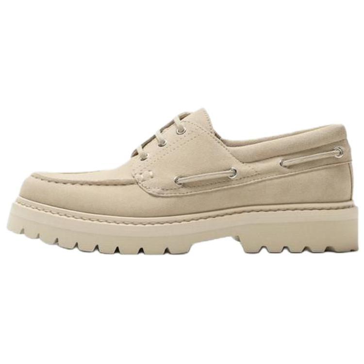 Zara Leather Lightweight Comfortable Sailing Boat Shoes Men Shoes Light-Beige 12413520002