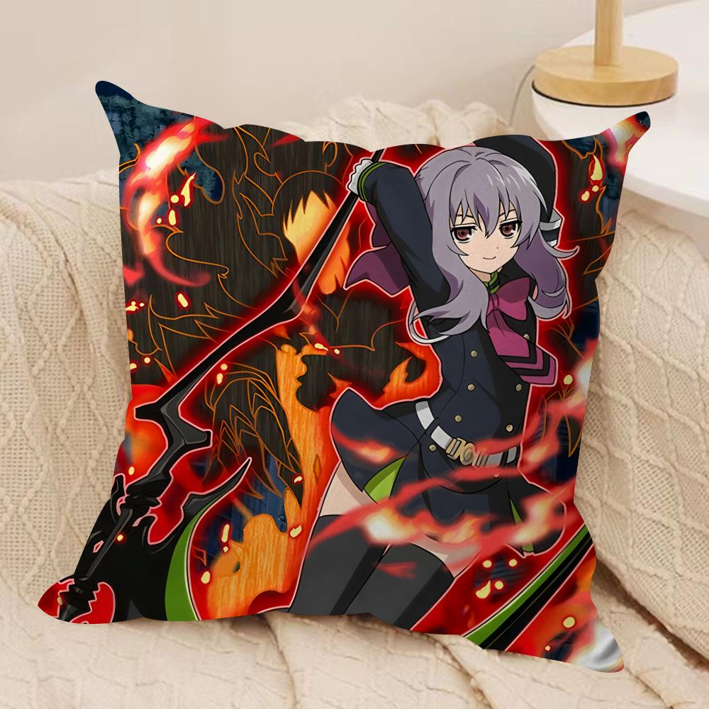 SSeraph Of The End Cushion Cover Silky Short Plush Invisible Zipper Dustproof Sofa Pillow Case For Home Decor
