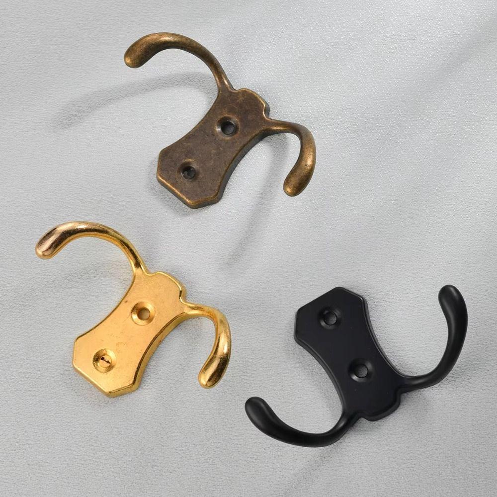 3PCS Zinc Alloy Double Hook European Style Double Prong Metal Coat Hook Sturdy Antique Finish Fitting Room Hook Clothes Storage