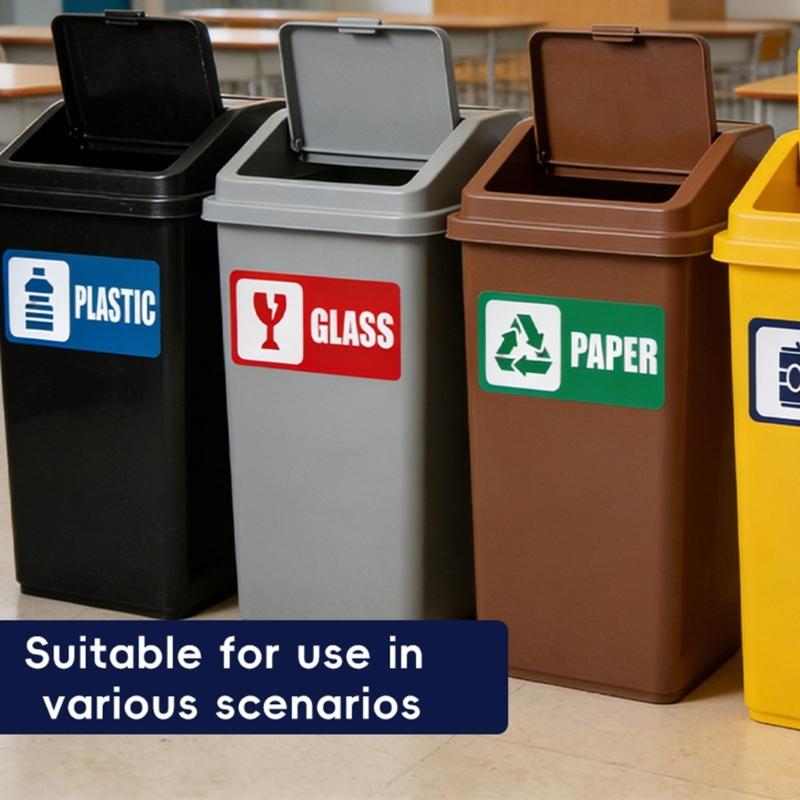 Pack of 8 Colorful PVC Recycling Sticker Signs Set For Trash Can Garbage Waste Sorting Weather Resistant Recycle Labels