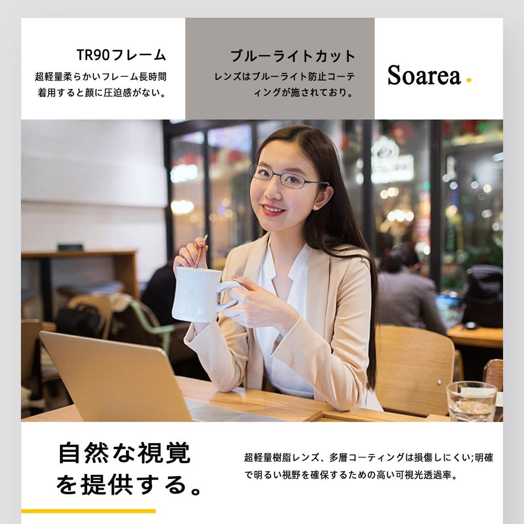 Stylish Reading Glasses for Women and Soft Blue Light Enlarges Portable Glasses [Soarea] Men, Ultra-Lightweight, Frame, Blocking, Vision, (Black,