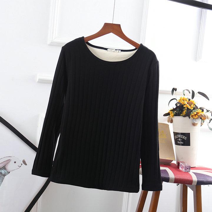

Плотная хлопковая футболка с длинным рукавом в рубчик на бархатной подкладке большого размера - корейский стиль 3XL чёрный