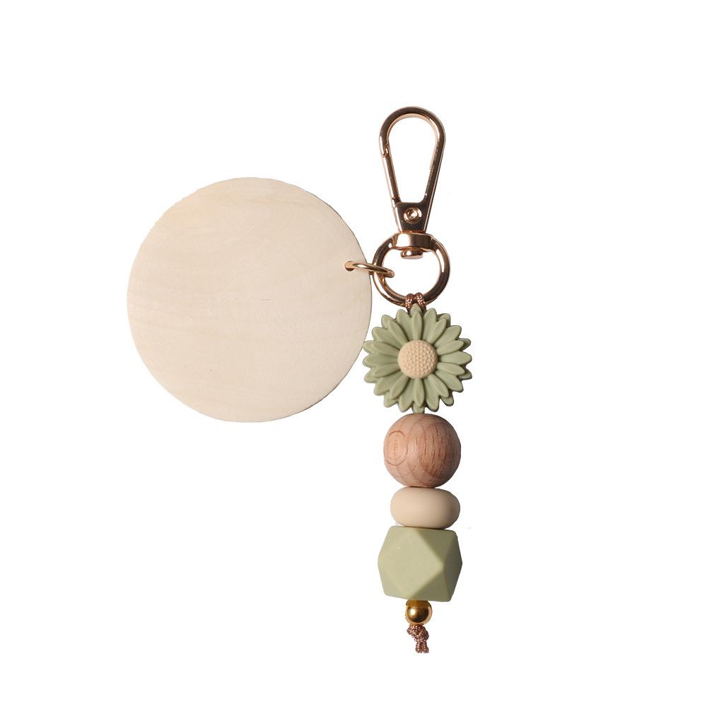 DIY Daisy Silicone Beaded Keyring Handmade Wood Beads Key Chain Ring Pendant Creative Custom Personalized Name Keychain Gift