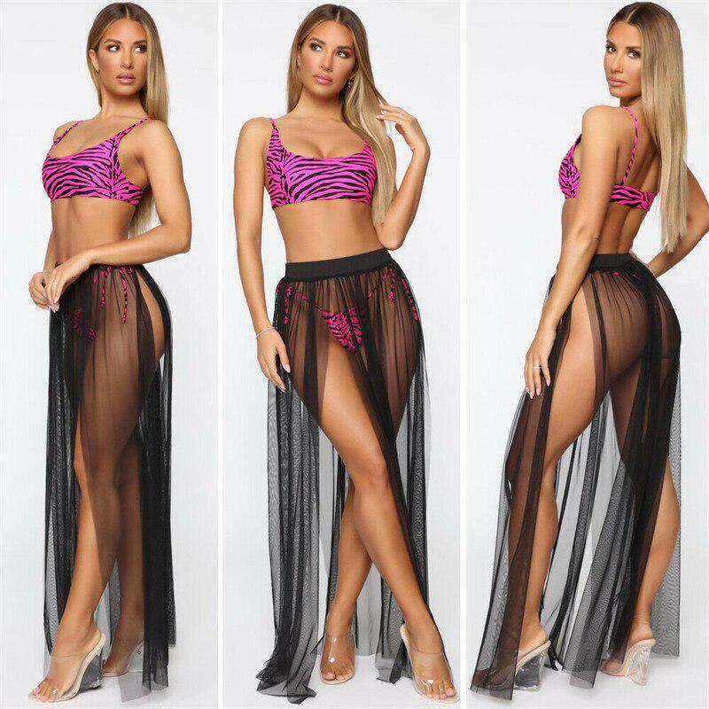 Women Swimwear Bikini Cover Ups Mesh Sheer See Through Beachwear High Waist Long Maxi Skirt