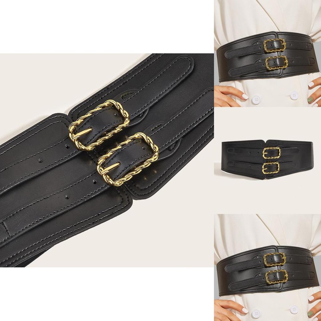 Vintage Women Elastic Waistband Waist Cincher With Double Button Buckle Twist