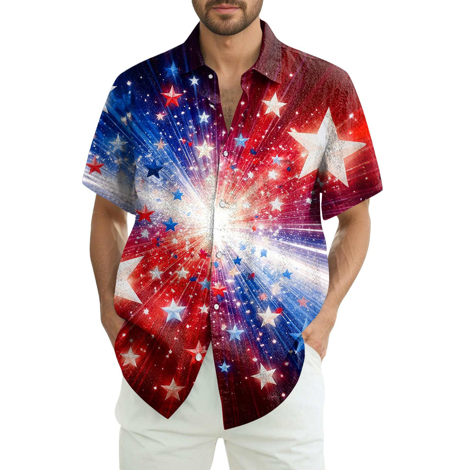 Мужская повседневная рубашка с коротким рукавом и воротником L синий