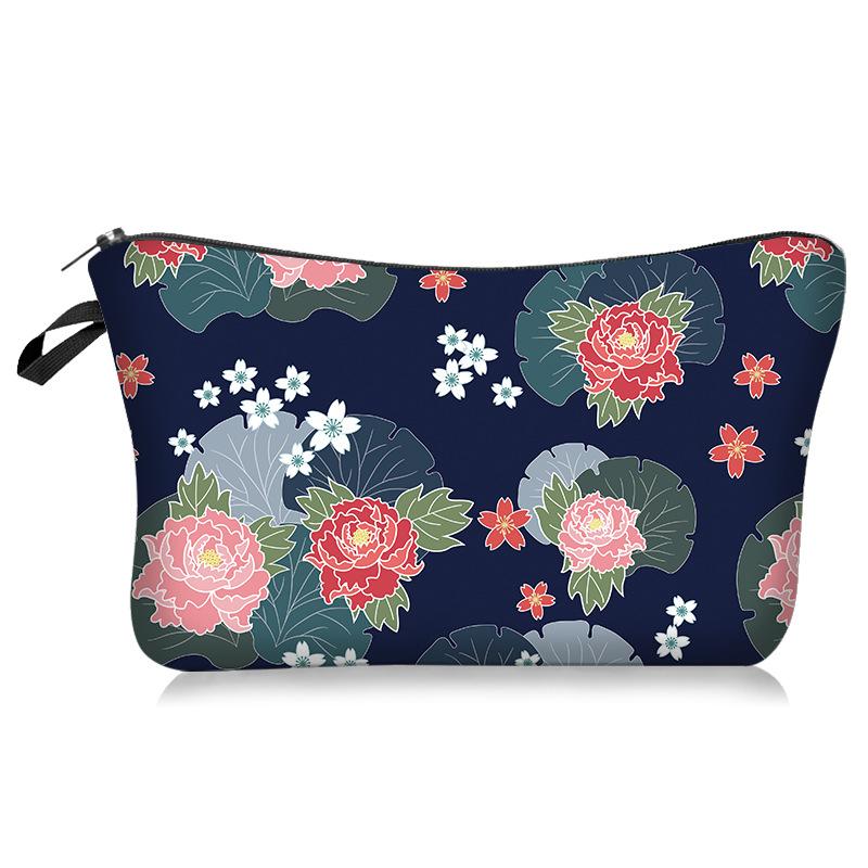 1pc Beautiful Peony Flower Pattern Printed Cosmetics Organizer Bag Women Handhold Bag Travel Makeup Storage Bag for Women Girls Xmas Gift