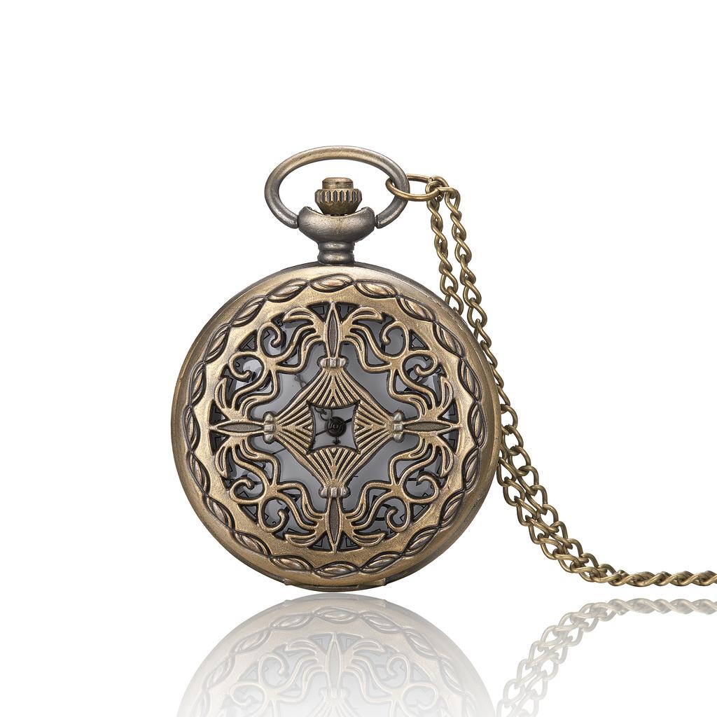 Klasické kapesní hodinky s dutým květem Kreativní překlápěcí digitální náhrdelníkové hodinky Vintage Dekorativní přívěsek na řetízek na svetr pro studenty