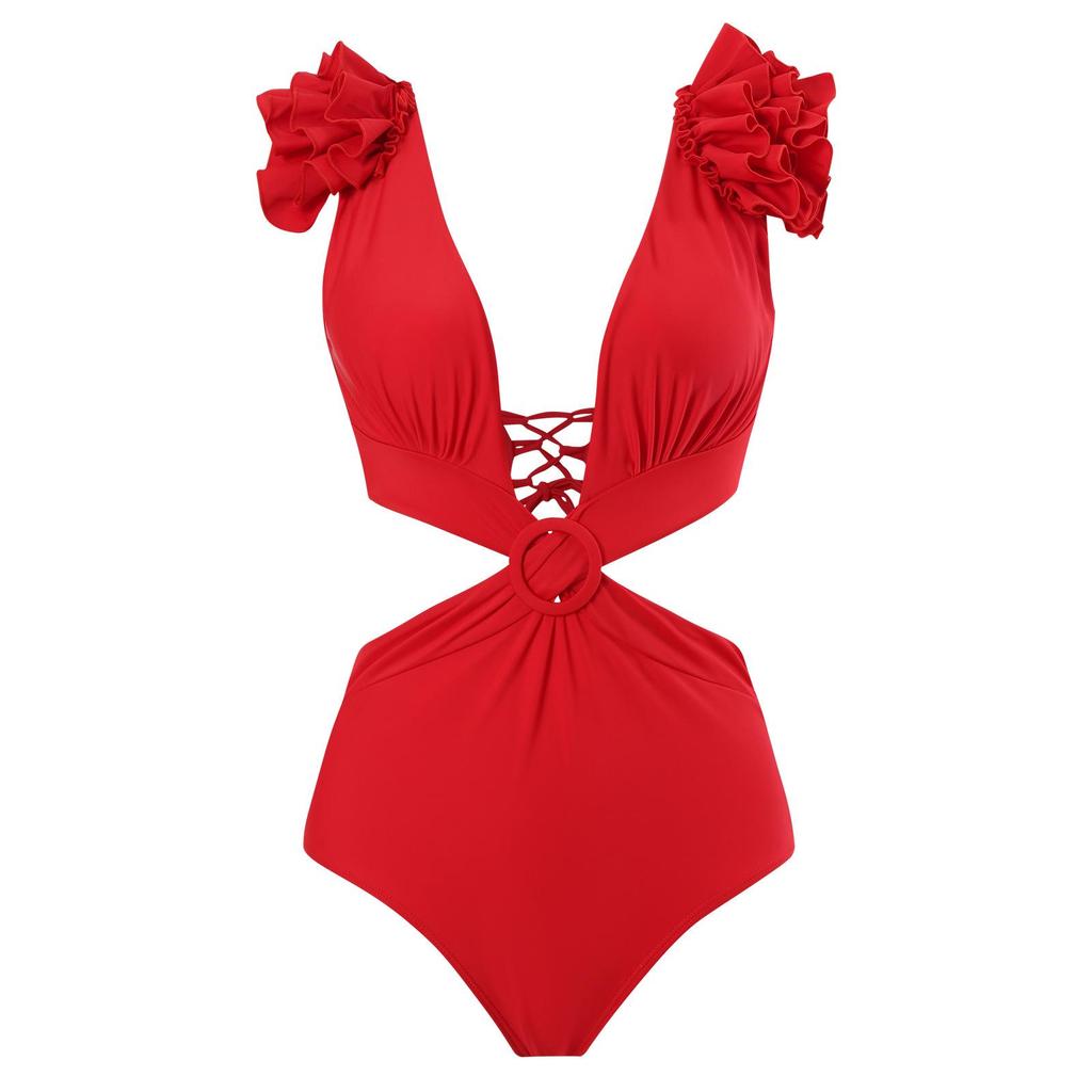 2025 Trendy Women's One-Piece Swimsuit Set with Bowknot Mesh Skirt - Solid Color