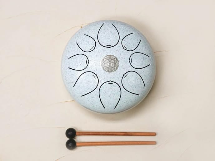 

Healing Drum, Steel Tongue Drum, 8 Notes, Flower of Life Design, Silver, 20cm, with Mallets, for Meditation, Yoga, and Music Therapy