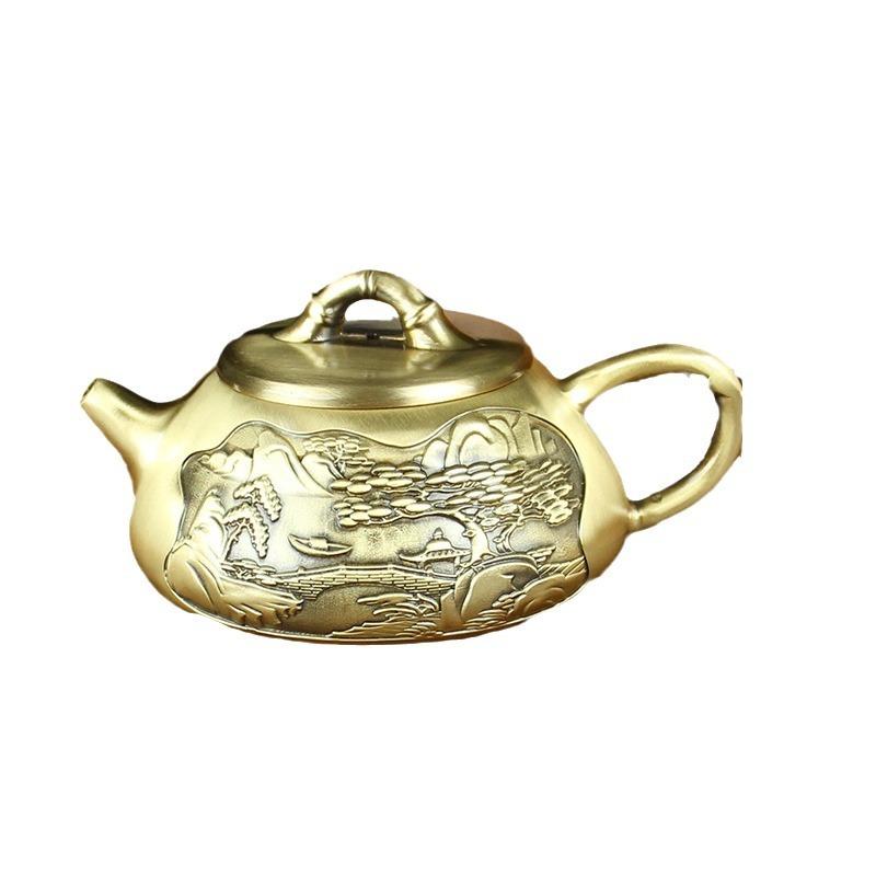Brass Fu Character Teapot Office Tea Set Home Decoration Ornament Drinking Tea Kettle Landscape Willing, Baifu Pot