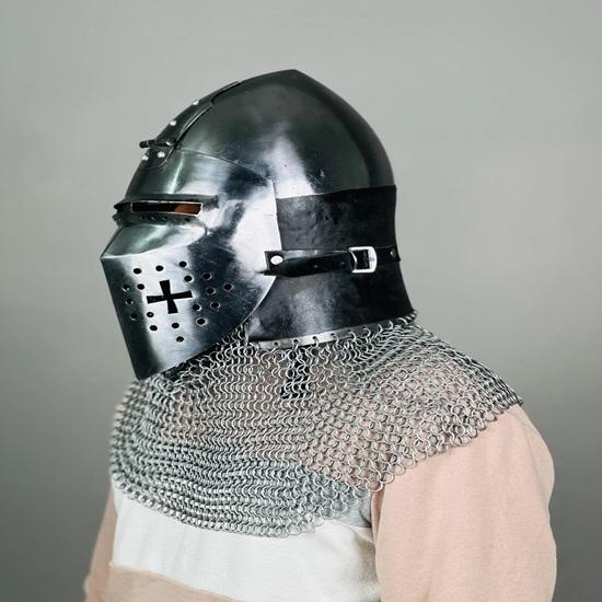 Nurnberg Bascinet Hounskell Helmet Barbuta Chainmail Steel Helmet Medieval Knight Chainmail Hand Forged LARP  Best Gift